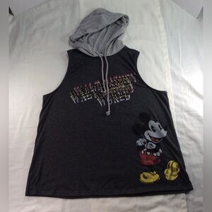 Mickey Mouse DISNEY PARKS Mens T-Shirt Size XL Disneyland Hoodie Gray Sleeveless